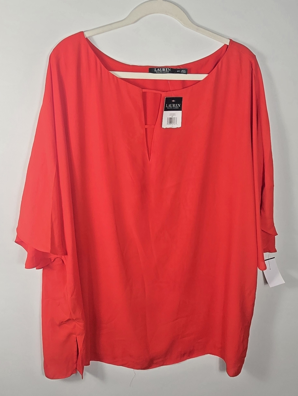 Ralph Lauren Coral-Red V-Notch Flutter Sleeve Tunic